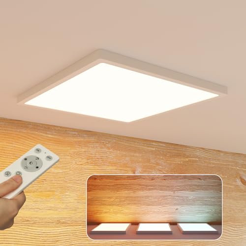 Epochglo LED Deckenleuchte Dimmbar mit Fernbedienung, Flaches LED Panel 24W 2400LM, Farbtemperatur 3000K-6000K, 30CM Eckige Deckenlampe Weiß für Schlafzimmer, Wohnzimmer, Badezimmer, Küche