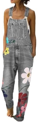 TERAZUNO Women's 90s Bib Pants Casual Sleeveless Overalls Vintage Romper Baggy Playsuits Denim Dungarees Adjustable Straps Summer Playsuit Ankle-Length Comfortable Denim Dungarees(Gray,XXL)