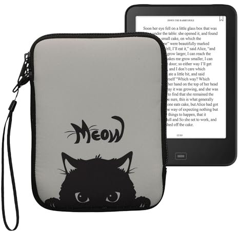 kwmobile Tasche für eReader - Neopren Hülle Schutzhülle Katze Meow Grau Schwarz - 17 x 12 x 2 cm Innenmaße