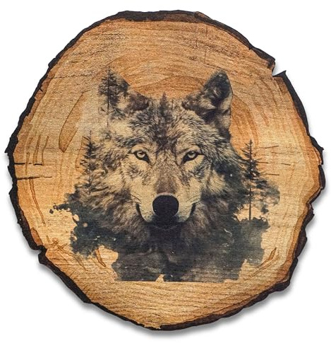 DRO Design Wolf - Größe 20cm - Rustikales Wandbild im Vintage Look – Holzoptik Wanddeko mit Motiv für Wohnzimmer und Flur – Geschenkidee für Tierliebhaber, Wandgemälde