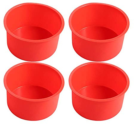 Mini-Kuchenformen aus Silikon, 10,2 cm, rund, antihaftbeschichtet, wiederverwendbar, runde Kuchenform, Backwerkzeuge für Gelee, Mousse, Dessert (rot, 4 Stück)