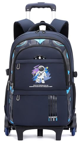 Amythe Schulrucksack mit Rollen für Jungen, 28L Rucksack Trolley für Kinder Teenager, 16 Zoll Lässiger Schultasche für Jungen Schultrolley für Schule Freizeit Reisen, 6 Rädern, Blau