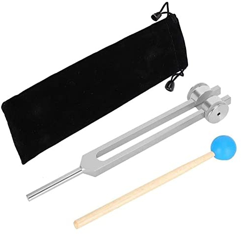 Bosiyrggrl Stimmgabel aus Aluminiumlegierung, Stimmgabel 111 Hz, mit Hammer, zum Testen des Nervensystems, Therapie durch den Klang, silberfarben