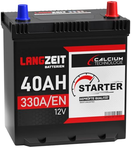 LANGZEIT ASIA Autobatterie 40Ah 12V Batterie Plus-Pol Rechts 36Ah 38Ah 42Ah