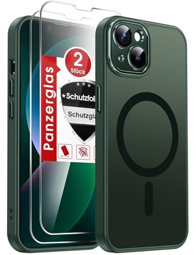 LeYi für iPhone 13 Hülle Grün mit Panzer Schutz Glas 2X,[ für MagSafe] Magnetisch Handyhülle i Phone 13 Case Kameraschutz Displayschutz Anti-Rutsch Kratzfest Matt Schutzhülle Cover iPhone13- Grün