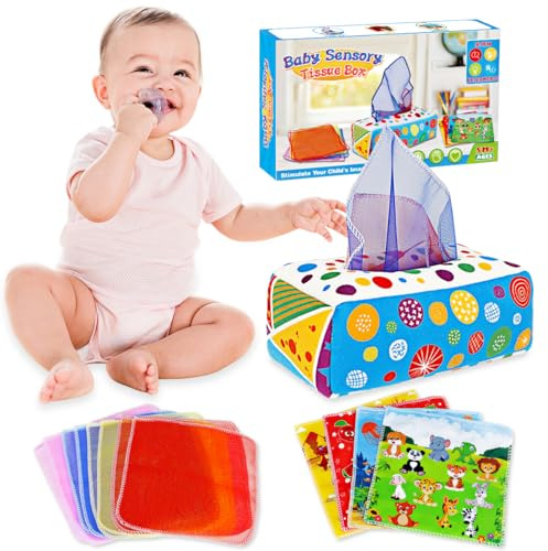 Avesa Baby Spielzeug 6 Monate - Tissue Box Spielzeug Montessori Sensorik - Kontrast BabySpielzeug 6-12 Monate Junge Mädchen Kinder Frühes Lernspielzeug Baby Geschenk