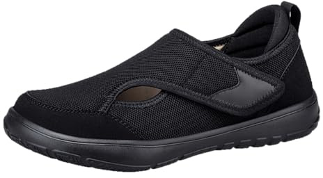 Zapatos ortopédicos para caminar para mujeres y hombres, tenis de trabajo de punta ancha con ajuste ajustable, zapatos casuales sin cordones para juanetes y empeine alto, Black, 38 EU