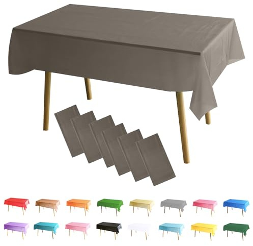 MOMAHUA Tischdecke Abwaschbar 6er Set, Grau PEVA Tischdecke Wasserdicht, 137 x 274 cm Wiederverwendbare Einfarbige Tischwäsche für Party, Geburtstag, Hochzeit, Garten & Esszimmer