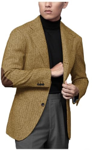 Stillluxury Blazer da uomo in tweed a spina di pesce con toppa sul gomito, monopetto, giacca formale cappotto sportivo per ballo di fine anno e matrimonio, XL