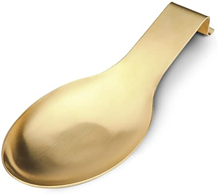 Repose-cuillère en acier inoxydable - Pour spatule et louche - Finition brossée - Passe au lave-vaisselle - 24,9 x 9,4 cm - Doré