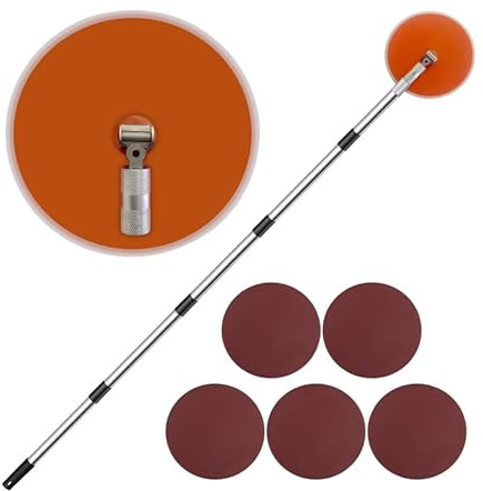 Ponceuse Radiale, Ponceuse à cloison sèche de 200 cm avec tige d'extension, pour nettoyage et polissage des murs et plafonds, Avec 5 feuilles abrasives (grain 100, 120, 150, 180, 240)