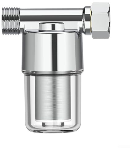 Gettimore Filtro acqua in rame puro per doccia e lavatrice con alloggiamento in acciaio inox, trasparente, design controlavaggio