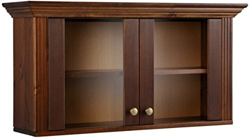 Hängevitrine aus massivem Kiefernholz, Dunkelbraun, Hängeschrank | Zwei Glastüren, Verstellbarer Einlegeboden, Landhausstil, 88x22x45 cm