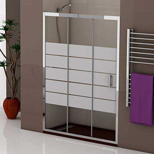 Mamparas de Ducha FRONTAL corredera - EstiloBaño® ATLANTA - 1 Fijo y 2 Puertas correderas- SERIGRAFIA 3 hojas cristal templado - ancho 140 cm, medida adaptable (138,5 a 140,5 cm)