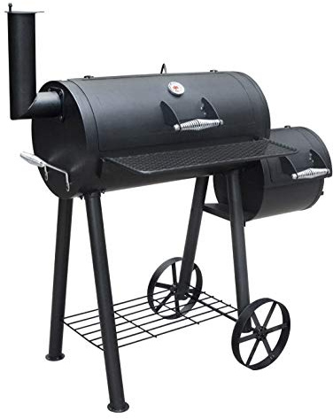 GrillChef av LANDMANN träkolsmoker | lock, brandskål och brandlåda utrustad med värmebeständig färg, 3-delad emaljerat grillgaller | Integrerad täcktermometer [gjutjärn]