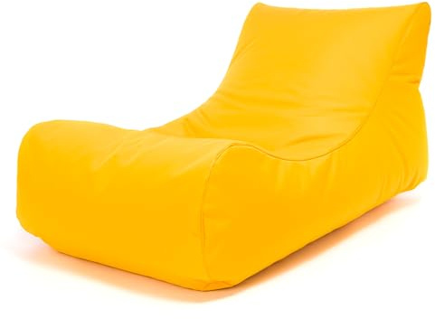 Ecopuf Master sittsäck, utomhus solstol, schäslong, XL, saccosäck med sidoförvaringsväska, vattentät med fyllning, 115 x 65 x 60 cm, gul