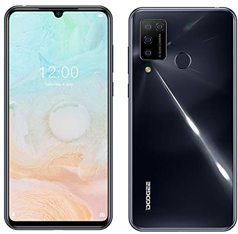 Smartphone Débloqué Android 10, DOOGEE N20 Pro (6Go+ 128Go) Téléphone Portable, Helio P60 Octa-Core, AI Cinq Caméra 16MP, Ecran FHD+ 6,3, Batterie 4400mAh, ID de Visage & Empreinte Digitale Noir