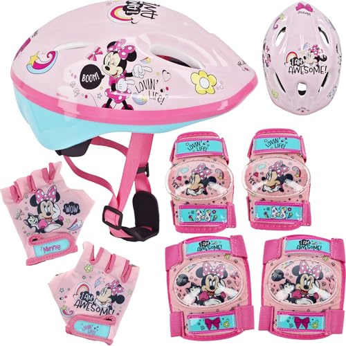 alles-meine.de GmbH 7 TLG. Set: - Sicherheitsset - Kinderhelm/Fahrradhelm + Fahrradhandschuhe + Knie & Ellenbogenschützer - - Minnie Mouse - Gr. 52-56 - Circa 3 bis 15 Jahre ..