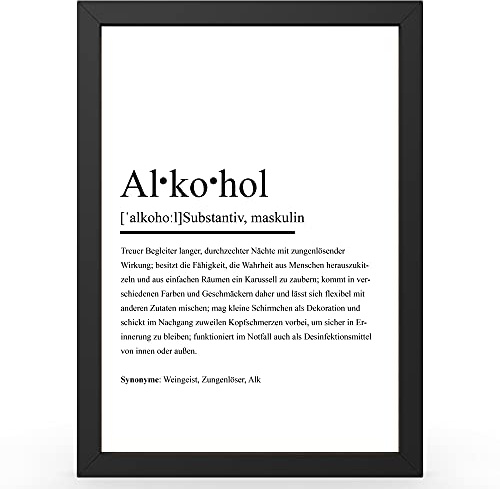Urhome DIN A4 Kunstdruck Definition Alkohol ohne Rahmen - Worterklärung wie im Duden Lexikon als Wanddeko Spruch-Poster Deko Wandbild mit Spruch für Wohnung Familie Geschenk