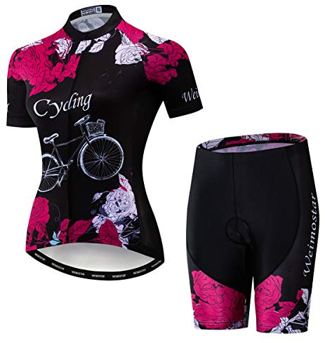 PSPORT Damen Fahrradbekleidung Sets Kurzarm Fahrradbekleidung mit drei Taschen CF23