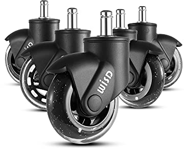 WISD Rollen für Bürostühle, 7,6 cm, Schaftgröße 11 mm x 22 mm, universelle Passform, robuste Ersatzrollen für Hartholz, Fliesen, Vinylböden, Teppich, 5 Stück