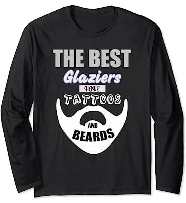 Glazier beards tattoo, windows glass fixer men Long Sleeve T-Shirt