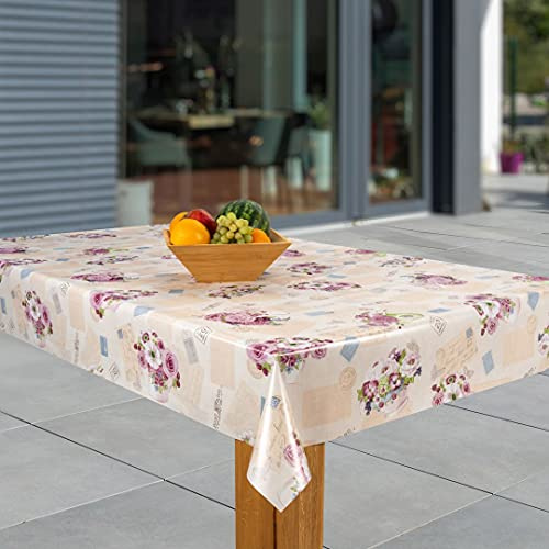 laro Wachstuch-Tischdecke Abwaschbar Garten-Tischdecke Wachstischdecke PVC Plastik-Tischdecken Eckig Meterware Wasserabweisend Abwischbar, Muster:Rosengarten, Größe:110x110