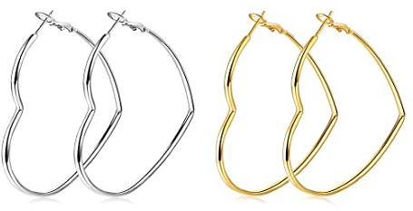 Boucles d'Oreilles Créoles Pour Femmes Filles En Forme De Coeur 2 Paires, Boucles Créoles Géométriques Hypoallergéniques En Acier Inoxydable Boucles Femmes Ensemble De Boucles d'Oreilles Créoles