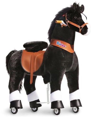 PonyCycle Mechanical Ride On Pony Hobby Horse Toy with Wheels Classic Model U Plush Walking Animal Rideable Horse for Older Big Kids Ages 7 to adults Indoor Outdoor Riding Horse Toy Black Ux526