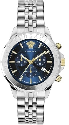 Versace Herren Armbanduhr Chrono Signature 44 mm Chronograph, Datumsfenster Armband Edelstahl VEV600821