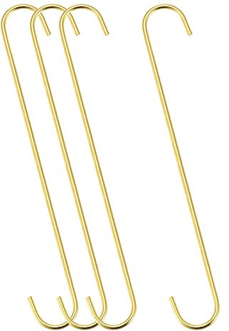sourcing map S Hanging Hooks, 12inch/300mm Extra Long Steel Hanger, Indoor Outdoor Uses for Garden, Bathroom, Closet, Workshop, Kitchen, Gold Tone, 4Pcs