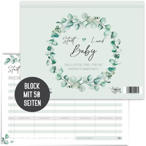 Things of Happiness Stadt, Land, Fluss Kultspiel Sonderedition Babyparty Junggesellinnenabschied JGA Frauenabend Mädelsabend Quiz Ratespiel (Babyparty Eucalyptus Grün)