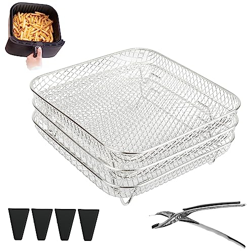 3-lagiges, quadratisches Fritteusen-Gestell mit 4 erhöhten Füßen und Clip, quadratisches Zubehör für Luftfritteusen, kompatibel mit Ninja Speedi 5,7 l Cosori 5,5 l Instant Vortex 5,7 l Tefal 6,5 l