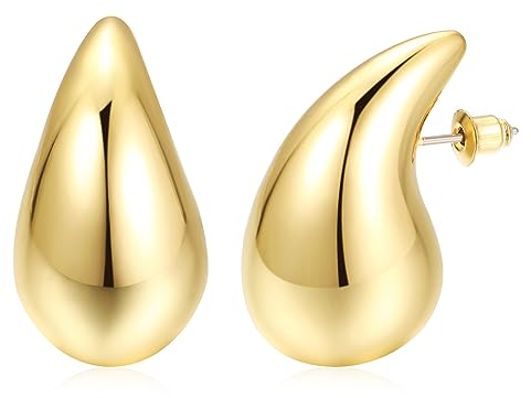 Ohrringe Dupes, Chunky Earrings für Damen, Dicke Creolen für Frauen, leichte Waterdrop Hollow Open Hoops, hypoallergene vergoldete Ohrringe Modeschmuck für Frauen und Mädchen (Gold)