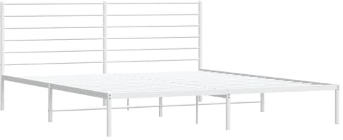 vidaXL Bettgestell, Bettrahmen mit Kopfteil Lattenrost, Metallbett Bett für Schlafzimmer, Doppelbett Gästebett, Metall Weiß 180x200cm