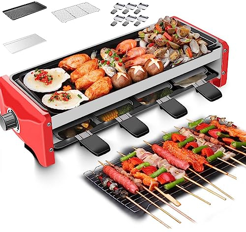 QUTBAG Mesa de Parrilla eléctrica, Parrilla de Barbacoa portátil 2 en 1 de 1350 W, Parrilla Multifuncional sin Humo de Doble Capa, Superficie Antiadherente, Temperatura Ajustable para diversión S