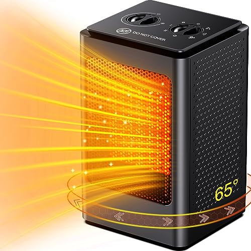 Electric Fan Heater, Portable Space Heater for Home Low Energy, 65° Oscillation 750/1500W PTC Ceramic Heater with Tip-Over and Overheat Protection, 3 Heat Modes