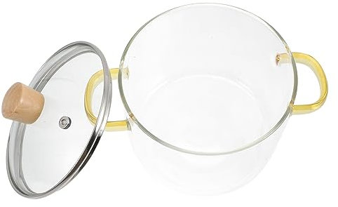BESTonZON Glas Topf Mit Deckel Für Küche Kochen Suppe Aus Glas Und Holz Huhn Oder Pilz Kochtopf Zum Kochen Für Zuhause