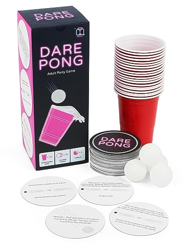 Prezey Dare Pong - Full Beer Pong Set and 50 Coasters with Dares, Perfect and Fun Drinking Games, Adult Board Games, Great for Bachelorette Party, Couples Games and Adult Games for Game Night