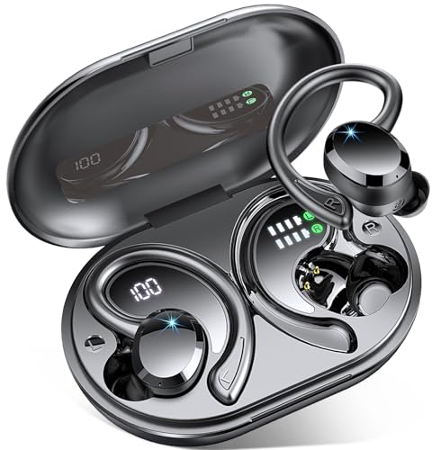 Wireless Earbuds, Wireless Headphones with HD Mic, Stereo Noise Cancelling Earbud, 48H Bluetooth 5.3 Headphones Dual LED Display, Sport Wireless Earphones with EarHooks, USB-C, IP7 Waterproof Ear Buds