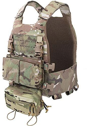 KRYDEX GEAR FCS Tactical Vest Plate Carrier Low Profile Airsoft Vest Adjustable MOLLE Plate Carrier Chest Protector for Paintball Game Training Outdoor Hunting CS