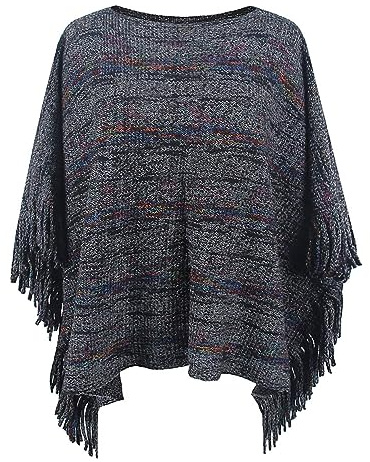 TDEOK Poncho damer varm stickad tröja grovstickad bomull damtröja mjuk tröja elegant långärmad vinter finstickad poncho med tofsar kofta kashmir stickad poncho-halsduk cape