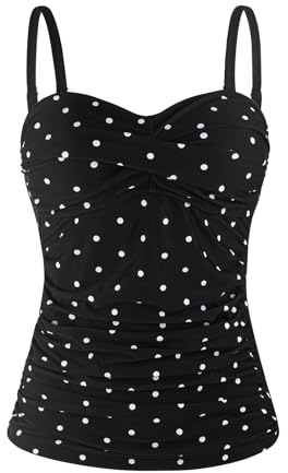 Ocean Blues Women's Black Polka Dot Swimsuit Top Molded Cups Tummy Control Tankini Top Only Size Large