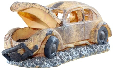 ABOOFAN Fish Tank Landscaping Car Resin Betta Hideout Fish Hideouts Terrarium Resin Ornaments Accessories Pond Fish Tank Decor Car Wreck Decor Betta Glass Modeling