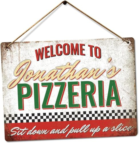Customised Pizzeria - Personalised Pizza Sign | Printed Metal Wall Sign Plaque (LARGE - TWINE)