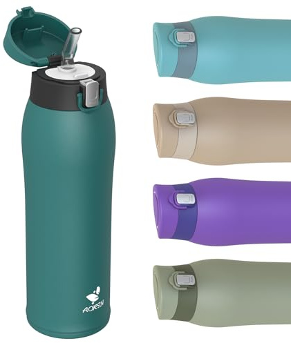 AORIN Trinkflasche - 750ml - 18/8 Edelstahl Wasserflasche Auslaufsicher -Trinkflasche mit Strohhalm BPA-Frei | Schule, Sport, Wasser, Fahrrad