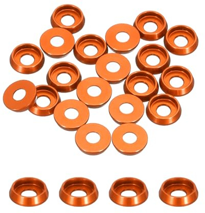 QUARKZMAN Rondelles Coniques M3 à Tête Fraisée, Diamètre du Trou 3 mm/0,12, Rondelles en Aluminium pour Vis RC/FPV/PC/Drone/Accessoires Mécaniques, Pièces de Modèle, Lot de 20 (Orange)
