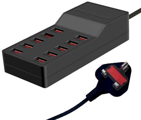 Balabaxer 10 port USB charging station, multi port charging station, suitable for smartphones, tablets, and other USB devices (black)