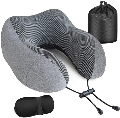 Cirorld Cuscino da Viaggio Collo, Cuscino Aereo Memory Foam, Cuscino Cervicale da Viaggio Ergonomico Portatile, Inclusa Maschera per Dormir, Tappi auricolari, Borsa per Trasporto