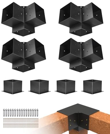 VEVOR Stolpanslutning, stolnål för 142 x 142 mm stolpar, inkl. 4 st. 3-vägs högpresterande hörnhållare och 4 st. Stolphållare, pergola-monteringsset för paviljonger, terrasspergolor